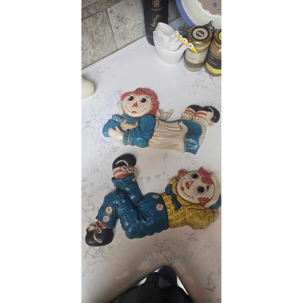 Vintage Raggedy Ann and Andy Wall Plaques Set Nursery Decor 3D Plastic Figures